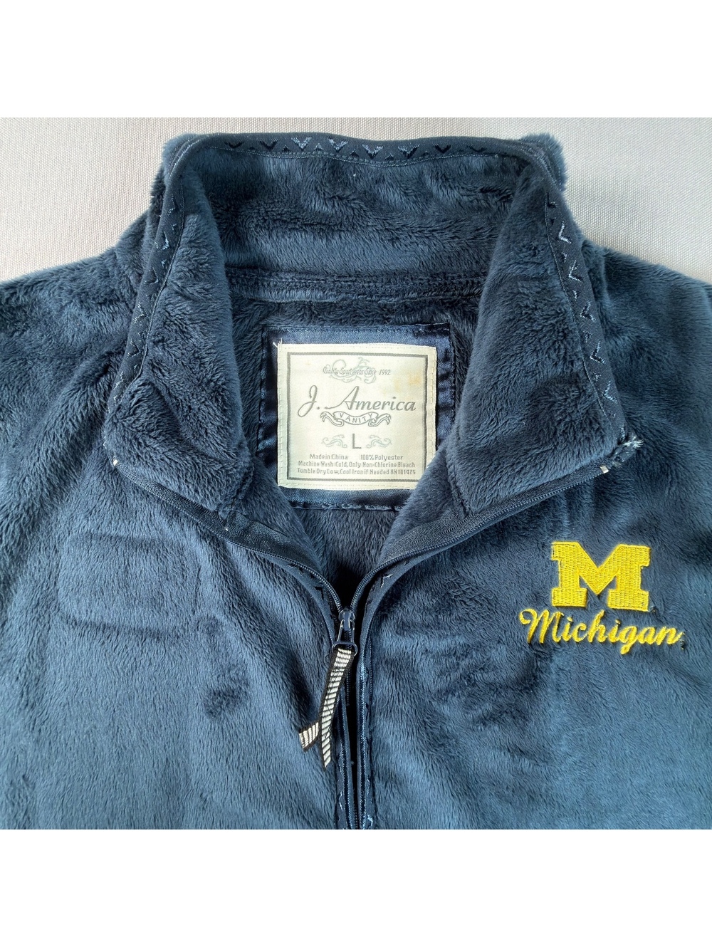 Michigan Wolverines Navy Blue Fleece Pullover 1/4 Zip NCAA Sweatshirt Men's L - Picture 4 of 8